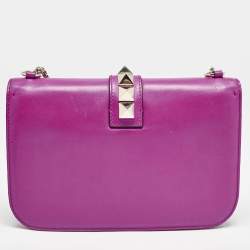 Pre Owned Valentino Pink Leather Medium Glam Lock Chain Shoulder Bag