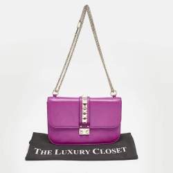 Pre Owned Valentino Pink Leather Medium Glam Lock Chain Shoulder Bag