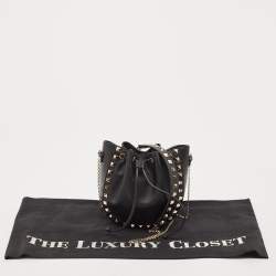 Valentino Black Leather Mini Rockstud Chain Bucket Bag