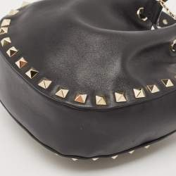 Valentino Black Leather Mini Rockstud Chain Bucket Bag