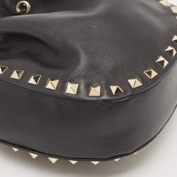 Valentino Black Leather Mini Rockstud Chain Bucket Bag