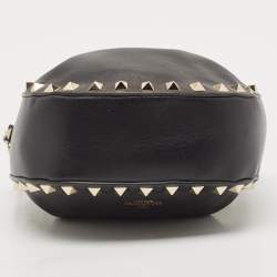 Valentino Black Leather Mini Rockstud Chain Bucket Bag
