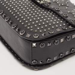 Valentino Black Leather Medium Star Crystal Rolling Rockstud Shoulder Bag