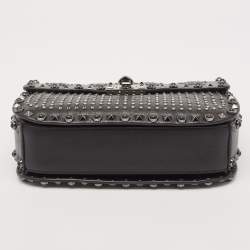Valentino Black Leather Medium Star Crystal Rolling Rockstud Shoulder Bag