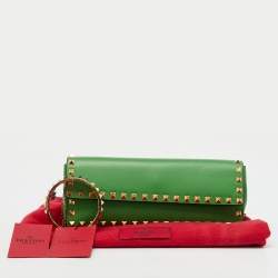 Valentino Green Leather Rockstud Bracelet Clutch