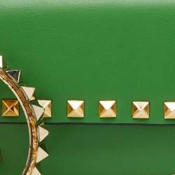 Valentino Green Leather Rockstud Bracelet Clutch