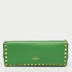 Valentino Green Leather Rockstud Bracelet Clutch