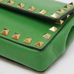 Valentino Green Leather Rockstud Bracelet Clutch