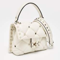 Pre Owned Valentino Off White Quilted Leather Mini Candystud Top Handle Bag