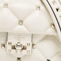 Pre Owned Valentino Off White Quilted Leather Mini Candystud Top Handle Bag