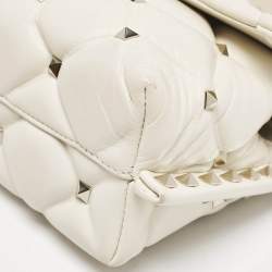 Pre Owned Valentino Off White Quilted Leather Mini Candystud Top Handle Bag