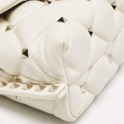 Pre Owned Valentino Off White Quilted Leather Mini Candystud Top Handle Bag