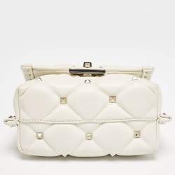 Pre Owned Valentino Off White Quilted Leather Mini Candystud Top Handle Bag