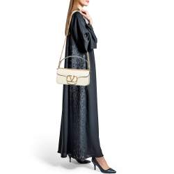 Valentino Off White Leather Loco Flap Shoulder Bag