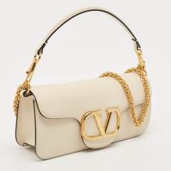 Valentino Off White Leather Loco Flap Shoulder Bag