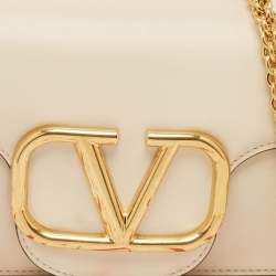 Valentino Off White Leather Loco Flap Shoulder Bag