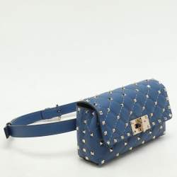 Pre Owned Valentino Blue Leather Rockstud Spike Belt Bags
