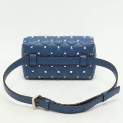 Pre Owned Valentino Blue Leather Rockstud Spike Belt Bags