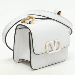 Valentino White Leather Micro V Sling Crossbody Bag