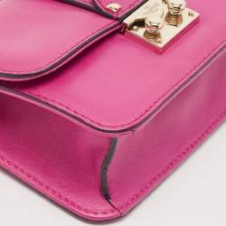Valentino Fuchsia Leather Mini Rockstud Glam Lock Shoulder Bag