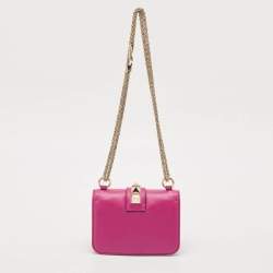 Valentino Fuchsia Leather Mini Rockstud Glam Lock Shoulder Bag