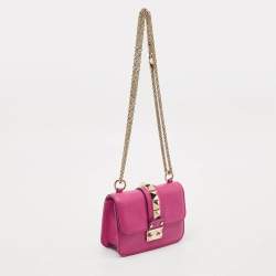 Valentino Fuchsia Leather Mini Rockstud Glam Lock Shoulder Bag