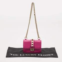 Valentino Fuchsia Leather Mini Rockstud Glam Lock Shoulder Bag