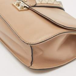 Valentino Beige Leather Medium Glam Lock Shoulder Bag