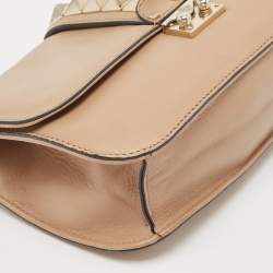 Valentino Beige Leather Medium Glam Lock Shoulder Bag
