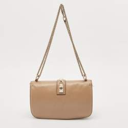 Valentino Beige Leather Medium Glam Lock Shoulder Bag