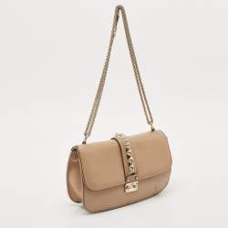 Valentino Beige Leather Medium Glam Lock Shoulder Bag