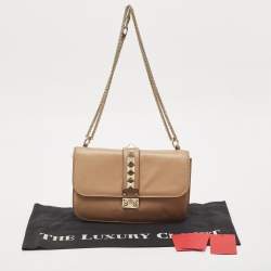 Valentino Beige Leather Medium Glam Lock Shoulder Bag