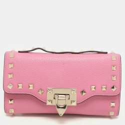 Valentino Pink Leather Rockstud Wallet On Chain