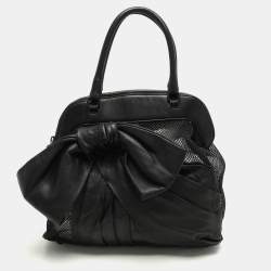 Valentino Black Leather and Mesh Bow Tote