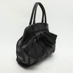 Valentino Black Leather and Mesh Bow Tote