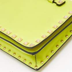 Valentino Neon Yellow Leather Rockstud Flap Wristlet Clutch