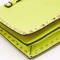 Valentino Neon Yellow Leather Rockstud Flap Wristlet Clutch