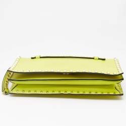 Valentino Neon Yellow Leather Rockstud Flap Wristlet Clutch