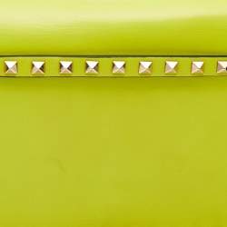 Valentino Neon Yellow Leather Rockstud Flap Wristlet Clutch