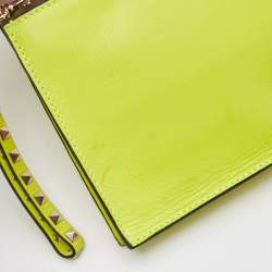 Valentino Neon Yellow Leather Rockstud Flap Wristlet Clutch