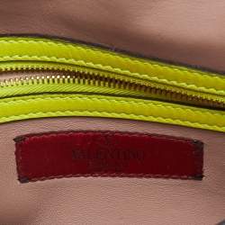 Valentino Neon Yellow Leather Rockstud Flap Wristlet Clutch