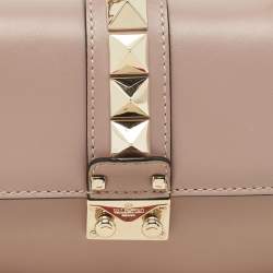 Pre Owned Valentino Beige Leather Small Rockstud Glam Lock Flap Bag