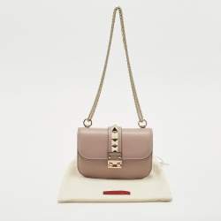 Pre Owned Valentino Beige Leather Small Rockstud Glam Lock Flap Bag