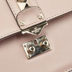 Pre Owned Valentino Beige Leather Small Rockstud Glam Lock Flap Bag