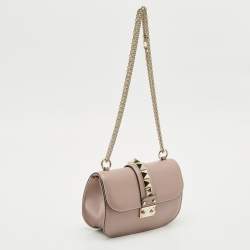 Pre Owned Valentino Beige Leather Small Rockstud Glam Lock Flap Bag