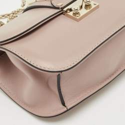 Pre Owned Valentino Beige Leather Small Rockstud Glam Lock Flap Bag