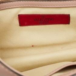 Pre Owned Valentino Beige Leather Small Rockstud Glam Lock Flap Bag