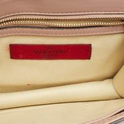 Pre Owned Valentino Beige Leather Small Rockstud Glam Lock Flap Bag