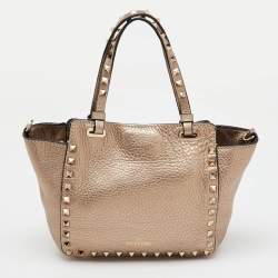 Valentino Gold Leather Mini Rockstud Trapeze Tote