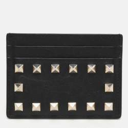 Valentino Black Leather Rockstud Card Holder
